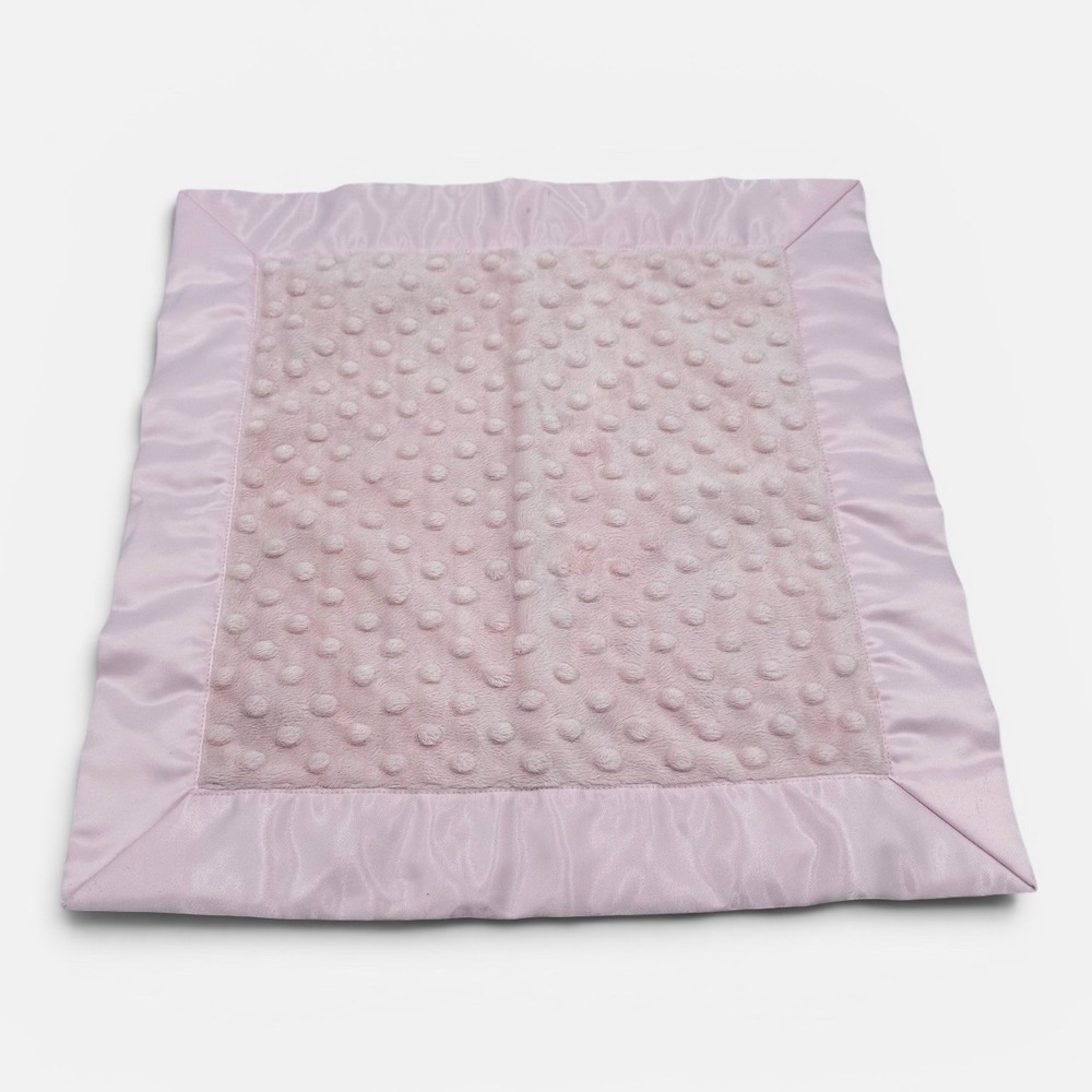 The Pat A Cake Baby Lovey Security Blanket Pink Plush Minky Dot Satin - Picture 2 of 6